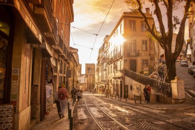 a street and alley in Alfama in the City of Lisbon in Portugal.  Portugal, Lisbon, October, 2021