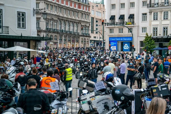 Motorbike Protest Rossio Square Baixa City Lisbon Portugal Portugal Lisbon — Stock Photo, Image