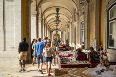 a market at the arcades at the Parca do Comercio in Baixa in the City of Lisbon in Portugal.  Portugal, Lisbon, October, 2021