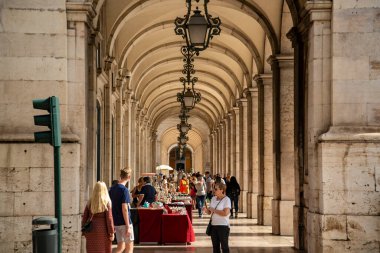 a market at the arcades at the Parca do Comercio in Baixa in the City of Lisbon in Portugal.  Portugal, Lisbon, October, 2021