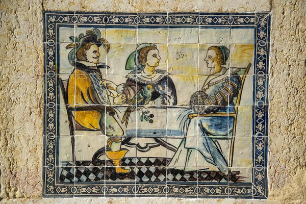 Azulejos at the House and Garden of the Palacio Fronteira in Benfica in the City of Lisbon in Portugal. Portugal, Lisbon, October, 2021