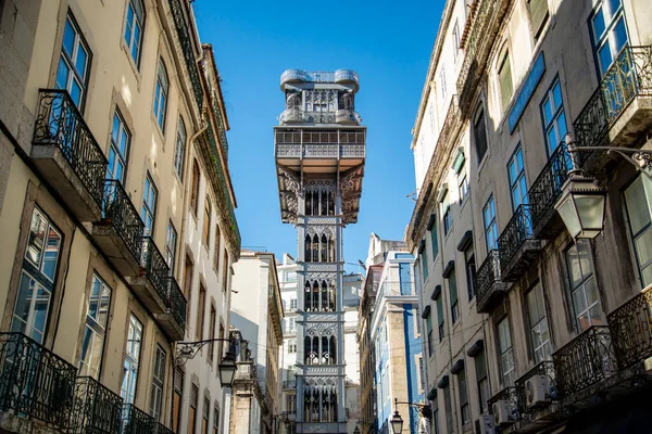 the Elevador de santa Justa in Baixa in the City of Lisbon in Portugal.  Portugal, Lisbon, October, 2021