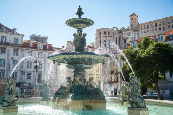 Fountain Mermaid Statues Rossia Square Baixa City Lisbon Portugal Portugal — 스톡 사진