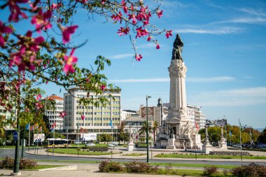 the Monument at the Parca Marques de Pompal in Baixa in the City of Lisbon in Portugal.  Portugal, Lisbon, October, 2021