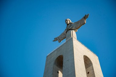 a view of the Cristo Rei near the City of Lisbon in Portugal.  Portugal, Lisbon, October, 2021
