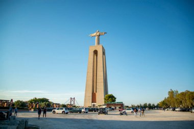 a view of the Cristo Rei near the City of Lisbon in Portugal.  Portugal, Lisbon, October, 2021