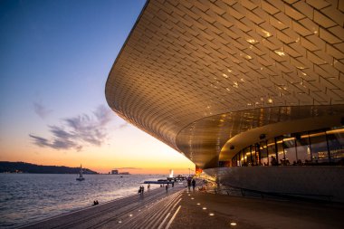 the Museu de Arte, Arquitetura and Tecnolocia or MAAT at the Rio Tejo in Belem near the City of Lisbon in Portugal.  Portugal, Lisbon, October, 2021