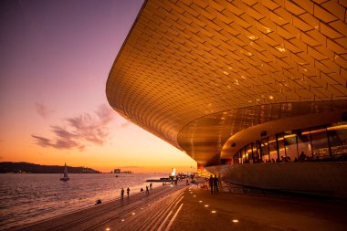 the Museu de Arte, Arquitetura and Tecnolocia or MAAT at the Rio Tejo in Belem near the City of Lisbon in Portugal.  Portugal, Lisbon, October, 2021