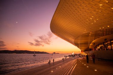 the Museu de Arte, Arquitetura and Tecnolocia or MAAT at the Rio Tejo in Belem near the City of Lisbon in Portugal.  Portugal, Lisbon, October, 2021