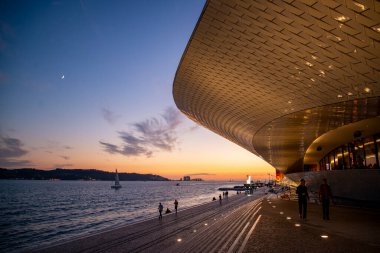 the Museu de Arte, Arquitetura and Tecnolocia or MAAT at the Rio Tejo in Belem near the City of Lisbon in Portugal.  Portugal, Lisbon, October, 2021