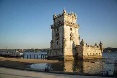 the Torre de Belem or Belem Tower on the Rio Tejo in Belem near the City of Lisbon in Portugal.  Portugal, Lisbon, October, 2021