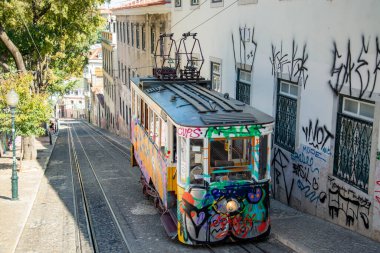 a traditional Lisbon Tram on the streets of chiado in the City of Lisbon in Portugal. Portugal, Lisbon, October, 2021