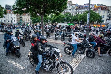 a Motorbike protest at the Rossio Square in Baixa in the City of Lisbon in Portugal. Portugal, Lisbon, October, 2021