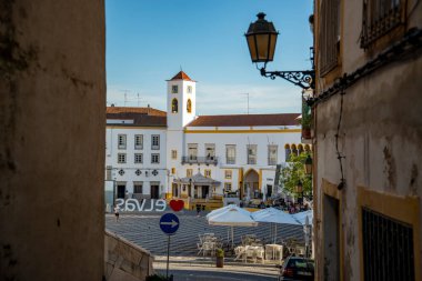 the architecture with the casa da culture on the Parca da Republica with the Largo de Santa Clara in the old town in the city of Elvas in Alentejo in Portugal.  Portugal, Elvas, October, 2021