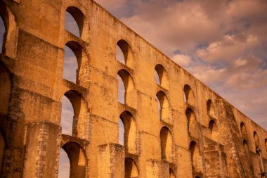 the Amoreira Aqueduct in the city of Elvas in Alentejo in Portugal.  Portugal, Elvas, October, 2021