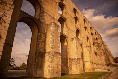 the Amoreira Aqueduct in the city of Elvas in Alentejo in Portugal.  Portugal, Elvas, October, 2021