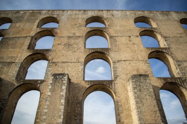 the Amoreira Aqueduct in the city of Elvas in Alentejo in Portugal.  Portugal, Elvas, October, 2021