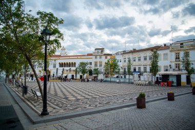 the architecture with the casa da culture on the Parca da Republica with the Largo de Santa Clara in the old town in the city of Elvas in Alentejo in Portugal.  Portugal, Elvas, October, 2021