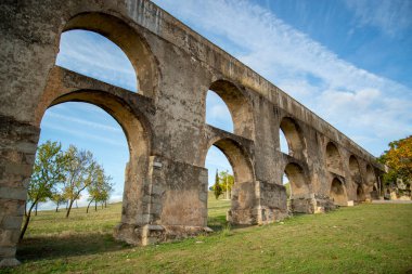 the Amoreira Aqueduct in the city of Elvas in Alentejo in Portugal.  Portugal, Elvas, October, 2021