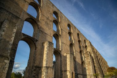 the Amoreira Aqueduct in the city of Elvas in Alentejo in Portugal.  Portugal, Elvas, October, 2021