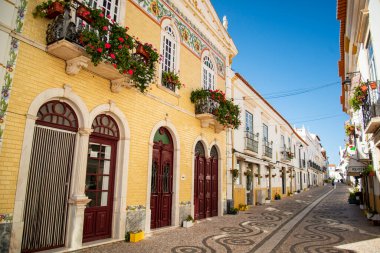 Portekiz 'in Alentejo kentindeki eski Vila Vicosa şehrinde küçük bir ara sokak. Portekiz, Vila Vicosa, Ekim 2021