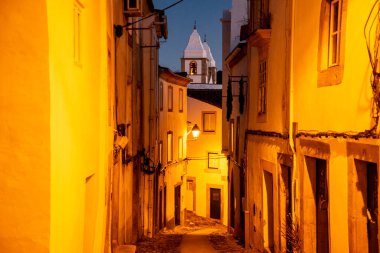 Portekiz, Alentejo 'daki eski Castelo de Vide kasabasında küçük bir ara sokak. Portekiz, Castelo de Vide, Ekim 2021