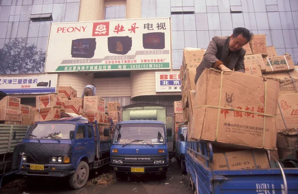 Вантажівка Товарів Ринку Місті Ухан Провінція Хубей Китай Китай Ухан — стокове фото