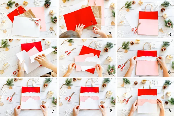 Diy Instrucciones Paso Paso Para Bolsa Papel Navidad Para Niños — Foto de Stock