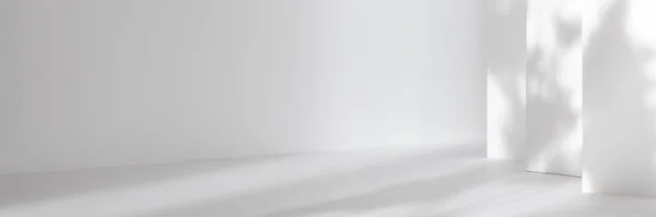 Kozmetik ürün sunumu için soyut beyaz 3d stüdyo arka planı. Penceresi gölgeli boş gri bir oda. Arkaplanı bulanık olan ürünü göster. Pankart