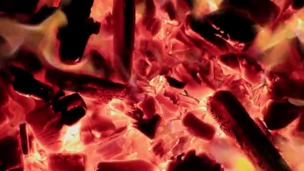 Red hot burning coals — Stock Video