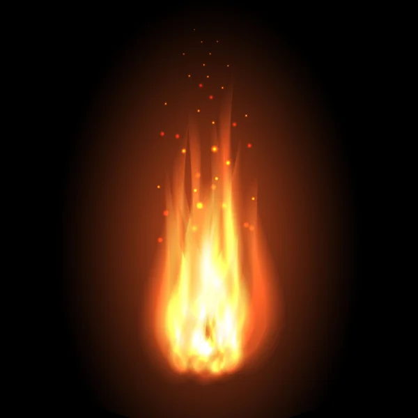 火。在一个黑色的背景上绘制真实火焰. — 图库矢量图片