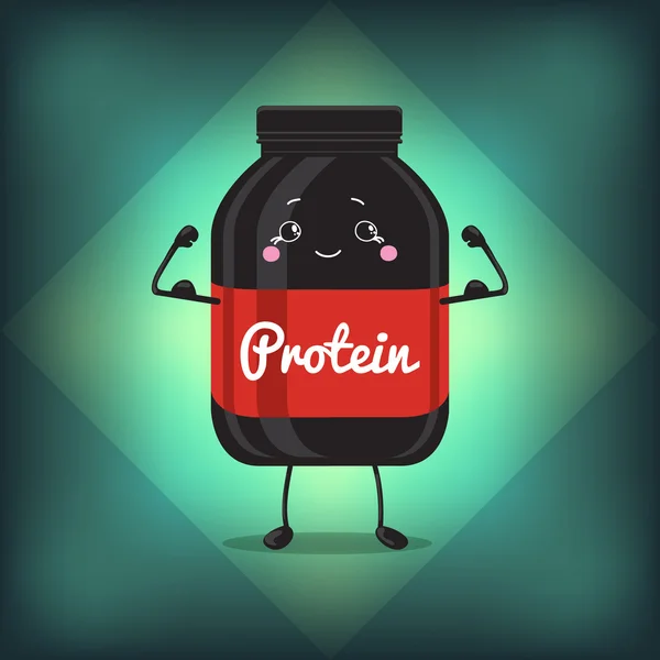 Frasco bonito do esporte do jarro Nutrição, proteína, Gainer, preto, pode tampar a garrafa com etiqueta . —  Vetores de Stock