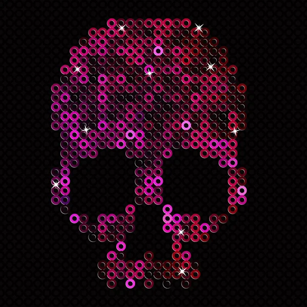 Calavera rosa. Abalorios, lentejuelas . — Vector de stock