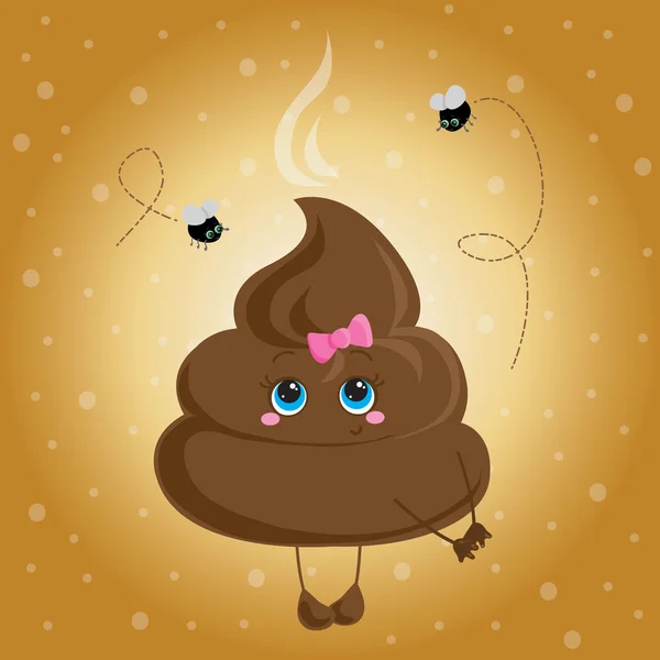 Cute turd with a bow and flies. — Stock Vector