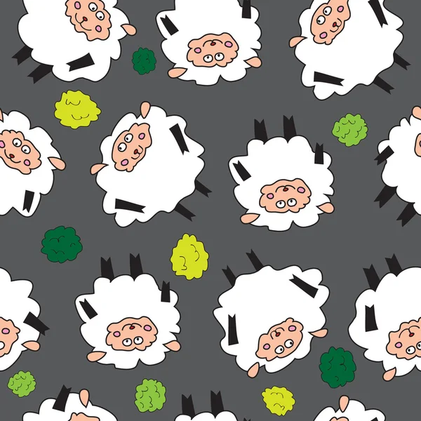 Sheep and shrubs. Seamless pattern. — Stock Vector