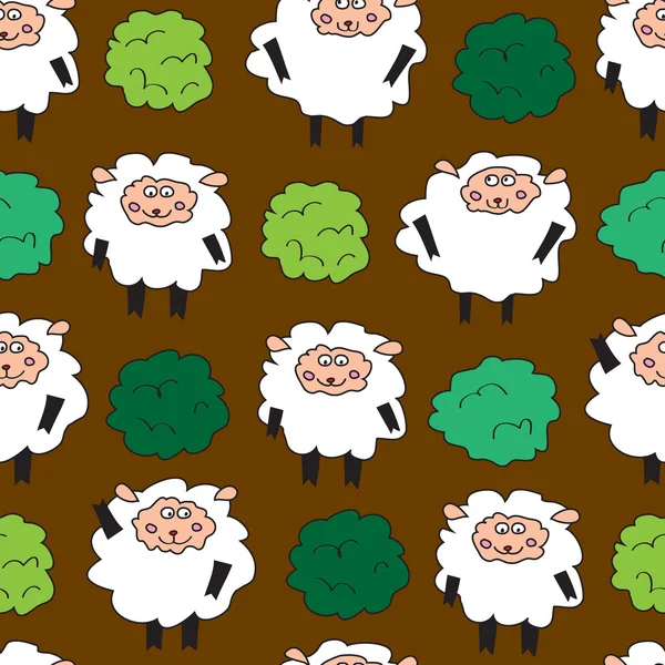 Sheep and shrubs. Seamless pattern. — Stock Vector
