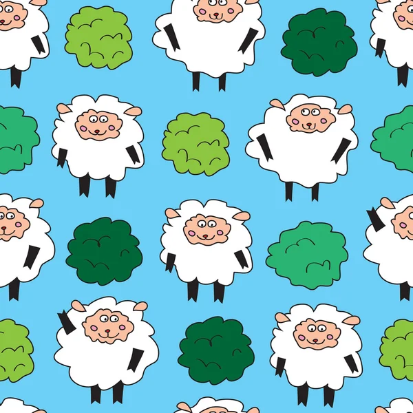 Sheep and shrubs. Seamless pattern. — Stock Vector