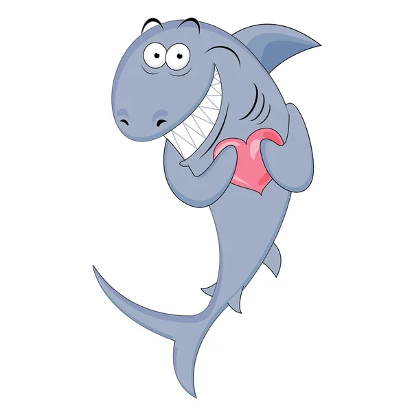 Shark with a heart in his hands. — Stock Vector