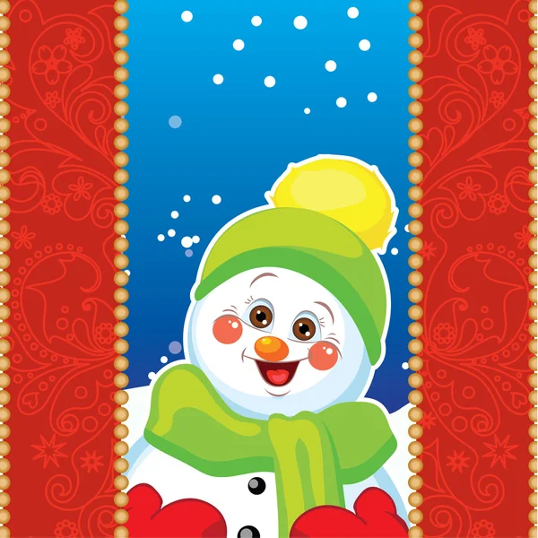 Snowman on background with patterns. — Stock Vector