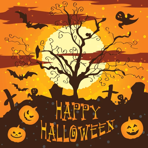 Halloween illustration Graveyard — Stock Vector