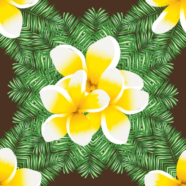 Plumeria seamless vector pattern palm — Stock Vector