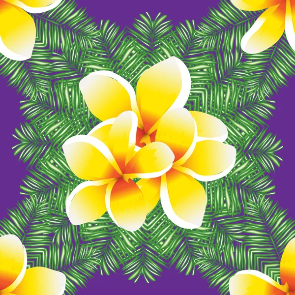 Plumeria patrón de vectores sin costura hojas de palma . — Vector de stock