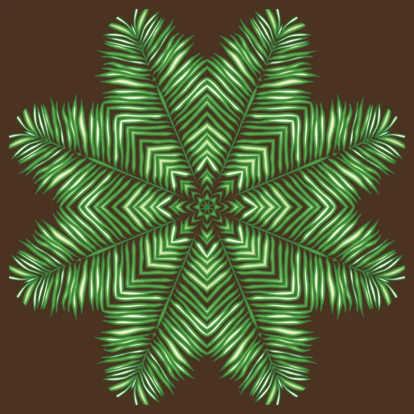 Circular pattern of palm leaves on a brown background. — Stock Vector