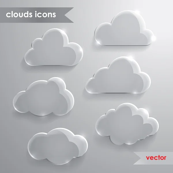 Iconos de nubes con sombra larga — Vector de stock