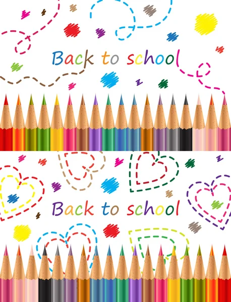 Πίσω στο σχολείο, χρωματιστά μολύβια διανυσματικά εικονογράφηση. — Διανυσματικό Αρχείο