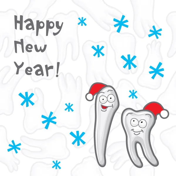 Τα δόντια. Ευτυχισμένο το νέο έτος ευχετήρια κάρτα — Διανυσματικό Αρχείο