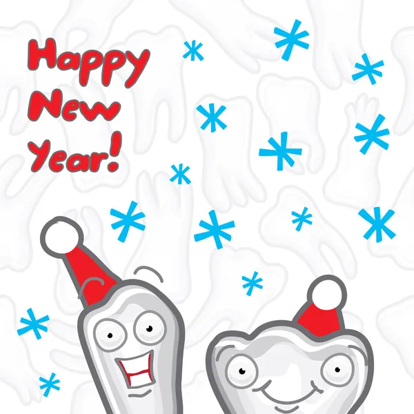 Dientes. Feliz Año Nuevo tarjeta de felicitación — Vector de stock