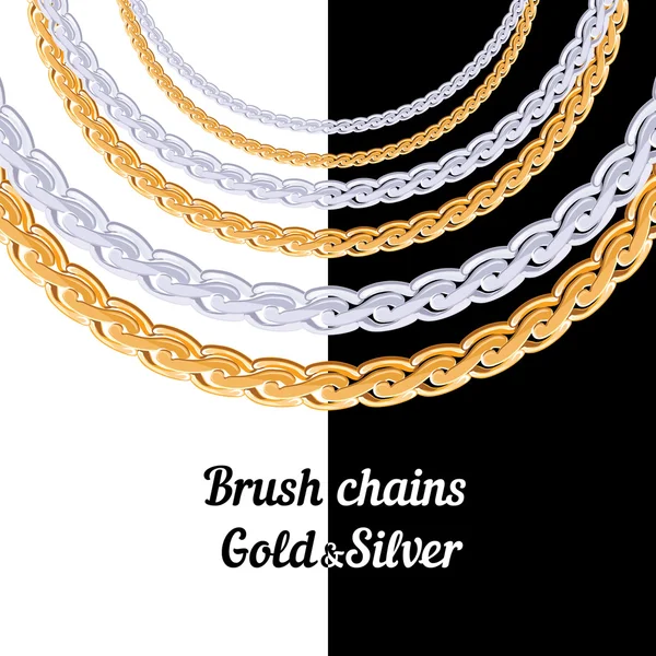 Set of chains metal brushes - gold and silver. — Stock Vector