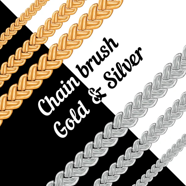Ensemble de brosses métalliques à chaînes - or et argent . — Image vectorielle