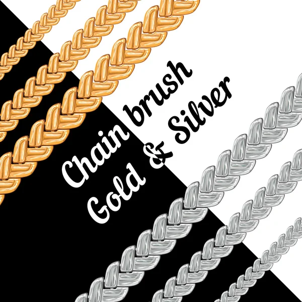 Set of chains metal brushes - gold and silver. — Stock Vector